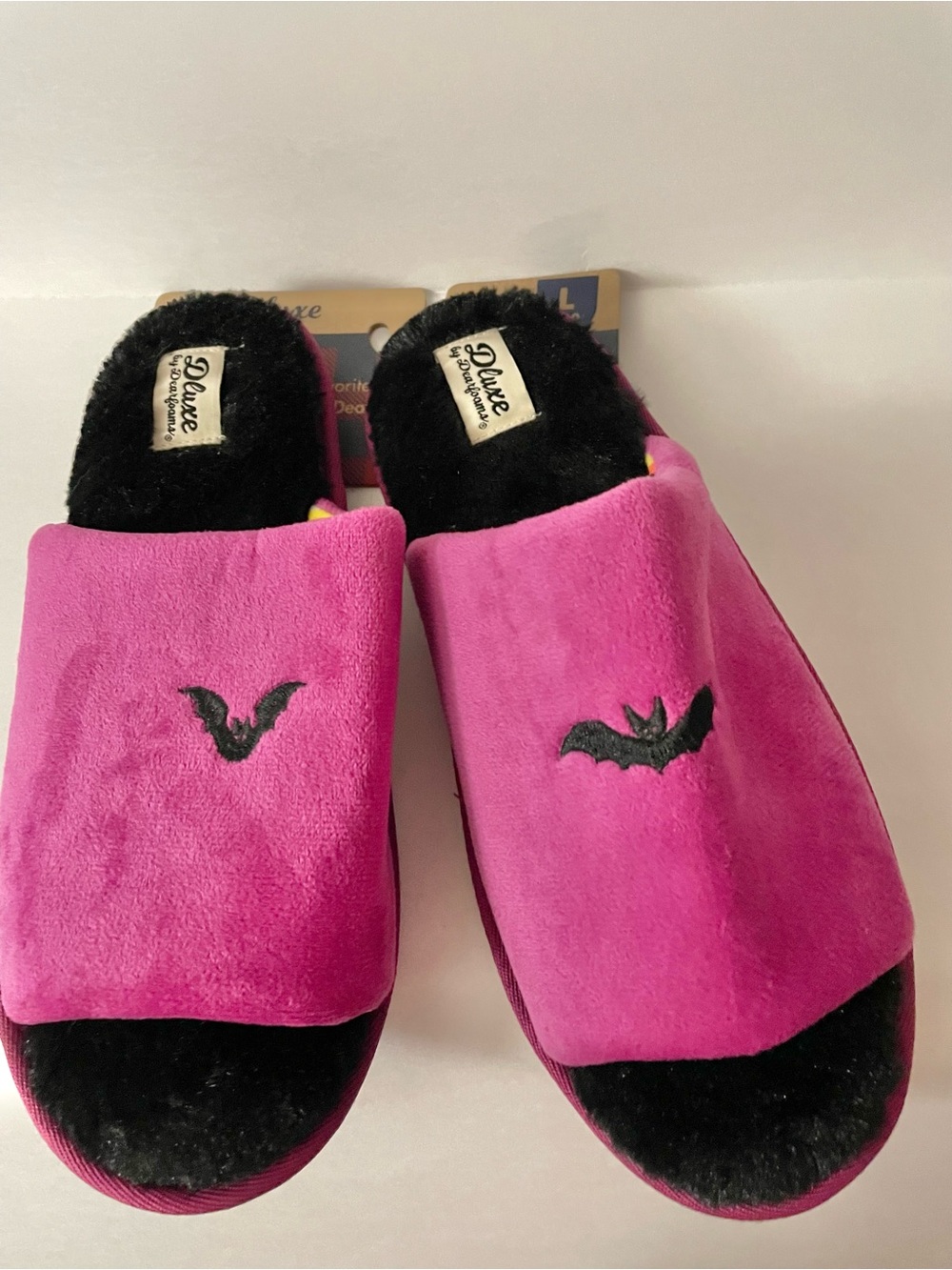 Dearfoams Halloween Bat Slippers Purple/Black Women's L (9/10) Memory Foam New